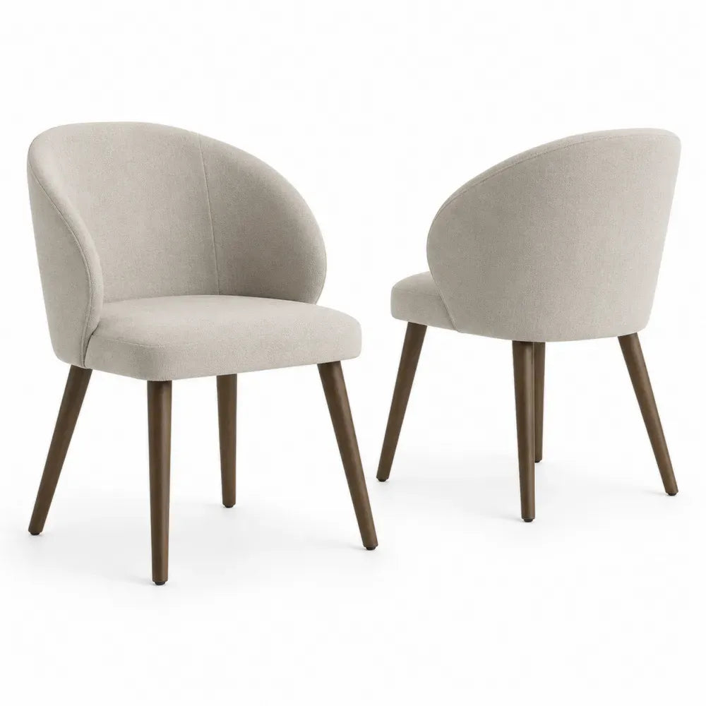 2er Set Esszimmerstühle Polsterstühle 57 x 60 x 80 cm Polyestergewebe Kautschukholz halbrund Beige Braun