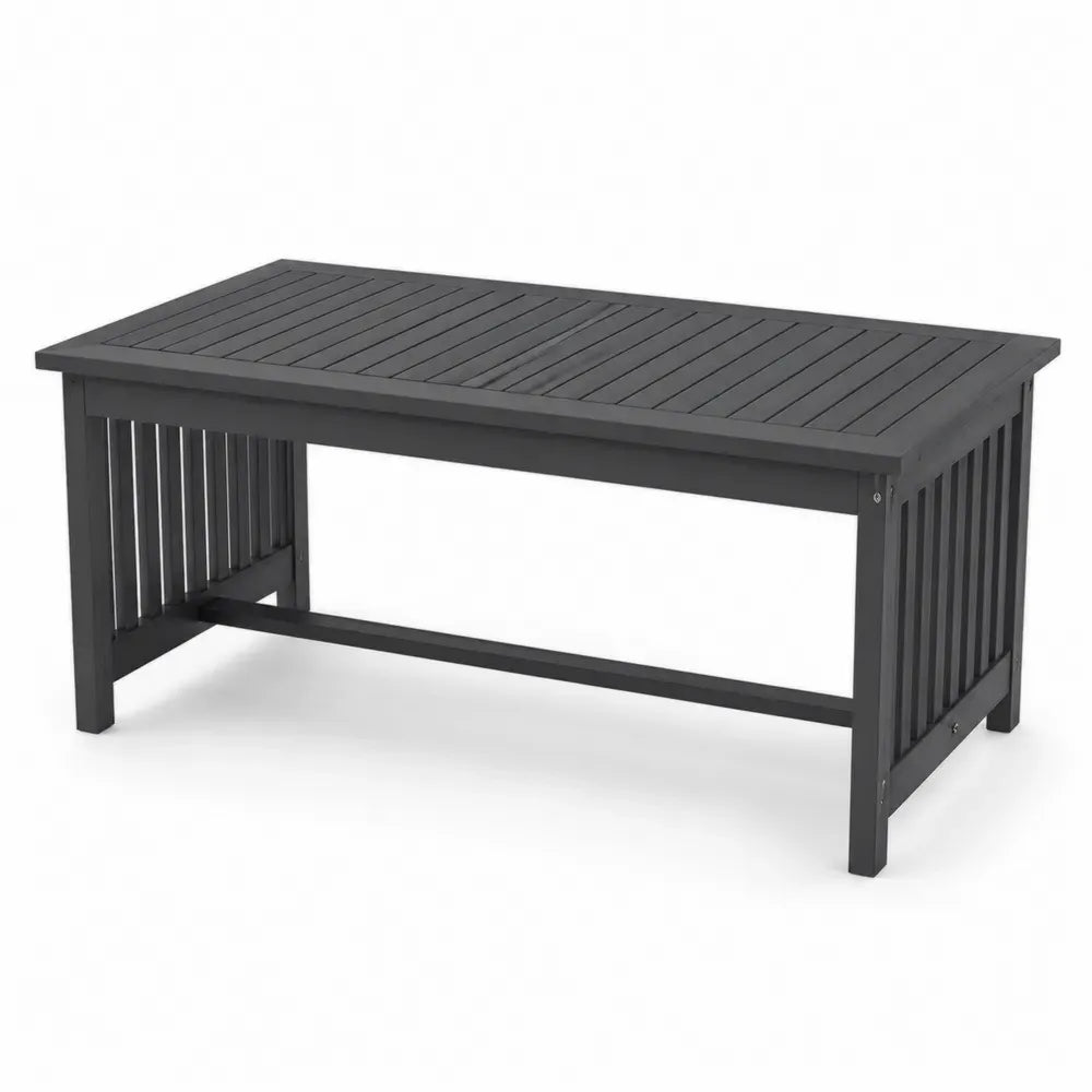 Gartentisch Couchtisch rechteckig aus massivem Akazienholz Schwarz mit Lamellentischplatte 110 x 60 x 45 cm