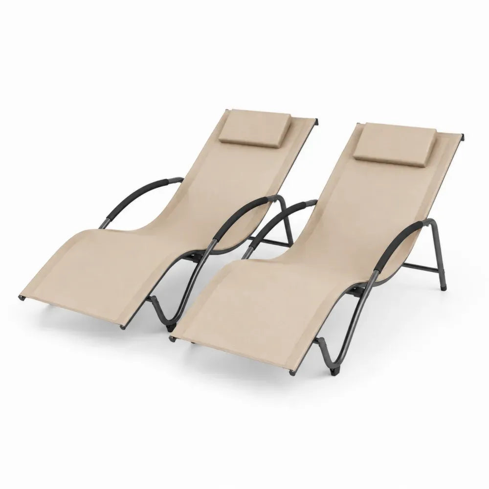Gartenliegen Set 2-teilig mit Kopfkissen Stahl PVC-beschichtetes Polyestergewebe Beige Schwarz je 165 x 62 x 88 cm