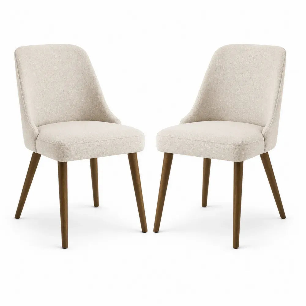 2er Set Esszimmerstühle Polsterstühle 51 x 58 x 83 cm Polyester Leinen Mischgewebe Kautschukholz gerundete Rückenlehne Beige Braun