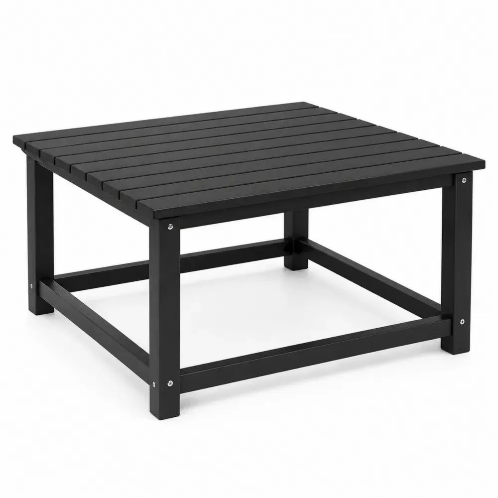 Gartentisch Couchtisch quadratisch aus massivem Akazienholz Schwarz mit Lamellentischplatte 80 x 80 x 40 cm