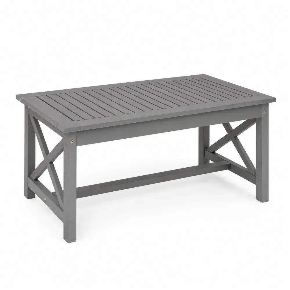 Gartentisch Esstisch mit Lamellentischplatte und Kreuzstreben Akazienholz massiv rechteckig Grau Silberfarben 120 x 70 x 75 cm