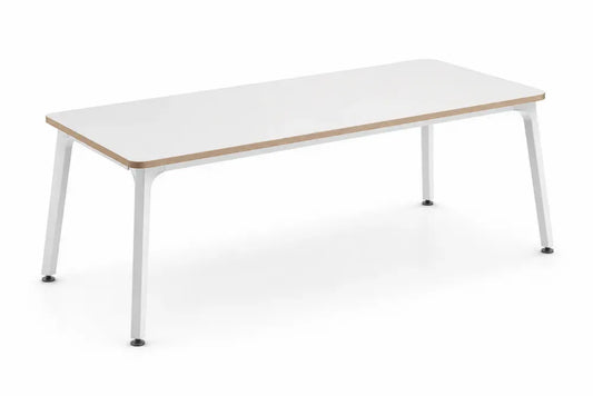 Schreibtisch rechteckig melaminharzbeschichtete Spanplatte Stahl Weiß Natur 180 x 80 x 75 cm