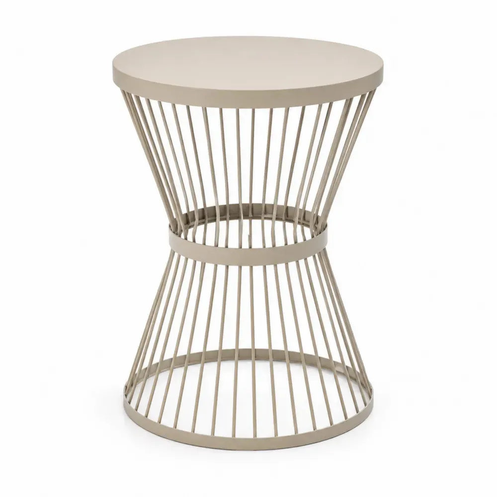 Gartentisch Beistelltisch rund aus pulverbeschichtetem Stahl Sandbeige mit Drahtgestell Ø 50 cm Höhe 55 cm