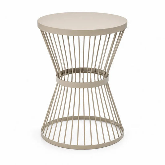 Gartentisch Beistelltisch rund aus pulverbeschichtetem Stahl Sandbeige mit Drahtgestell Ø 50 cm Höhe 55 cm
