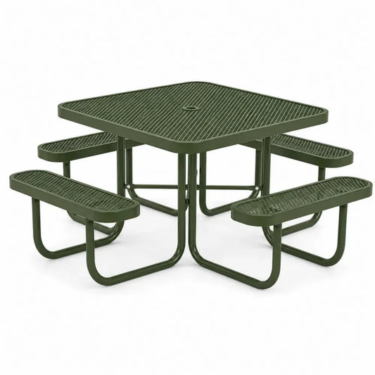 Picknicktisch Set mit 4 Bänken 210 x 210 x 74 cm pulverbeschichteter Stahl quadratisch Olivgrün Schwarz