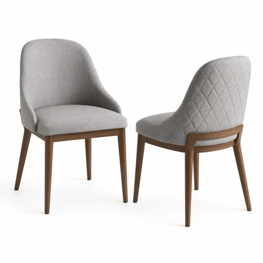2er Set Esszimmerstühle Polsterstühle 55 x 60 x 84 cm Polyestergewebe Kautschukholz halbrunde Rückenlehne Grau Braun