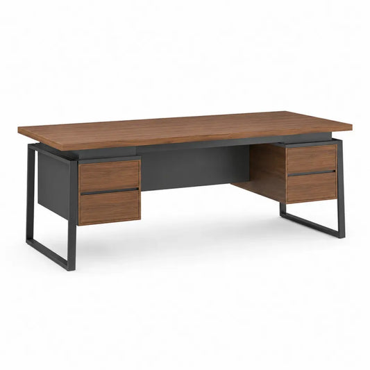 Schreibtisch mit 4 Schubladen melaminharzbeschichtete Spanplatte Stahl rechteckig Walnuss-Dekor Anthrazit Schwarz 180 x 80 x 75 cm