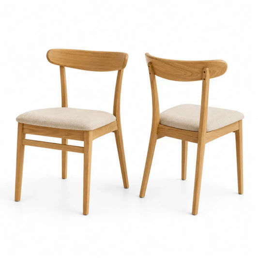 Esszimmerstühle 2er Set Polsterstühle Kautschukholz Polyestergewebe rechteckig Beige Naturbraun 47 x 53 x 78 cm
