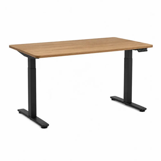 Elektrisch höhenverstellbarer Schreibtisch rechteckig aus melaminbeschichteter Spanplatte mit Stahlgestell Eiche-Dekor Schwarz 160 x 80 x 72 bis 118 cm
