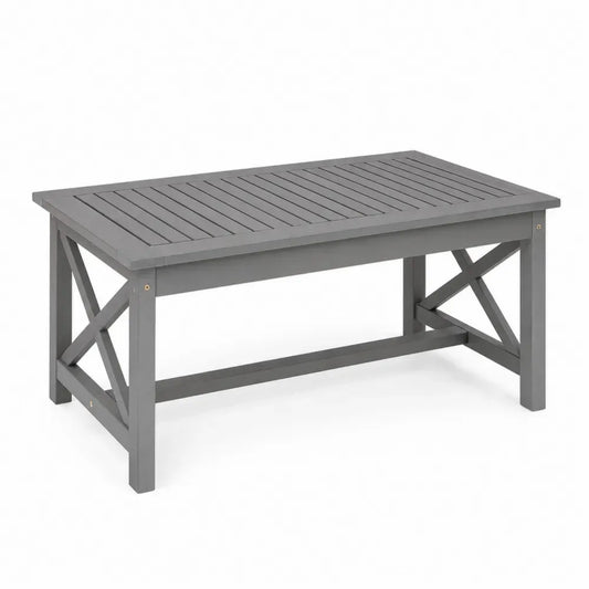 Gartentisch Esstisch mit Lamellentischplatte und Kreuzstreben Akazienholz massiv rechteckig Grau Silberfarben 120 x 70 x 75 cm