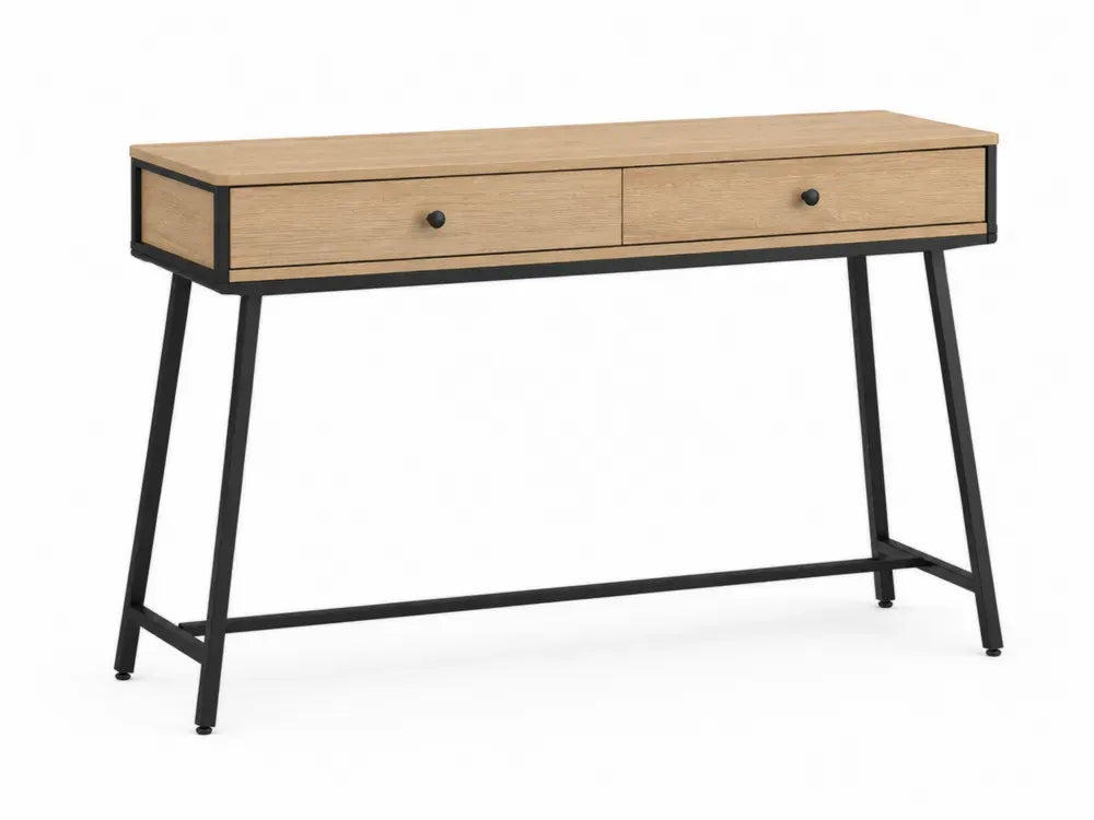 Konsolentisch mit 2 Schubladen 120 x 40 x 80 cm MDF Eichenholzdekor Stahl rechteckig Naturbraun Schwarz